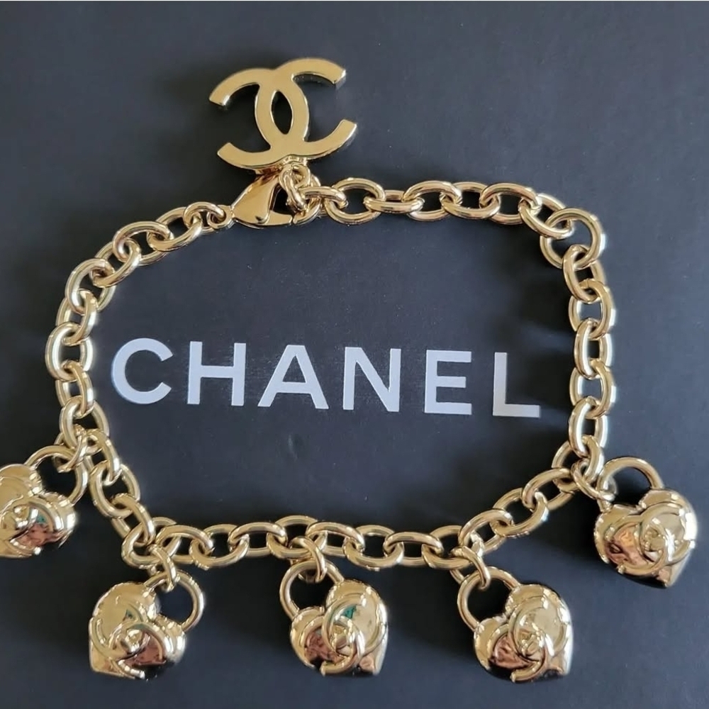 CHANEL Gold Heart Charm Bracelet